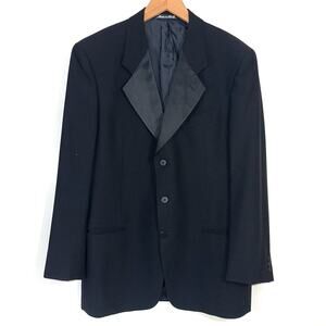 Vintage Giorgio Armani Collezioni Black Satin Lapel 3-Button Virgin Wool Blazer